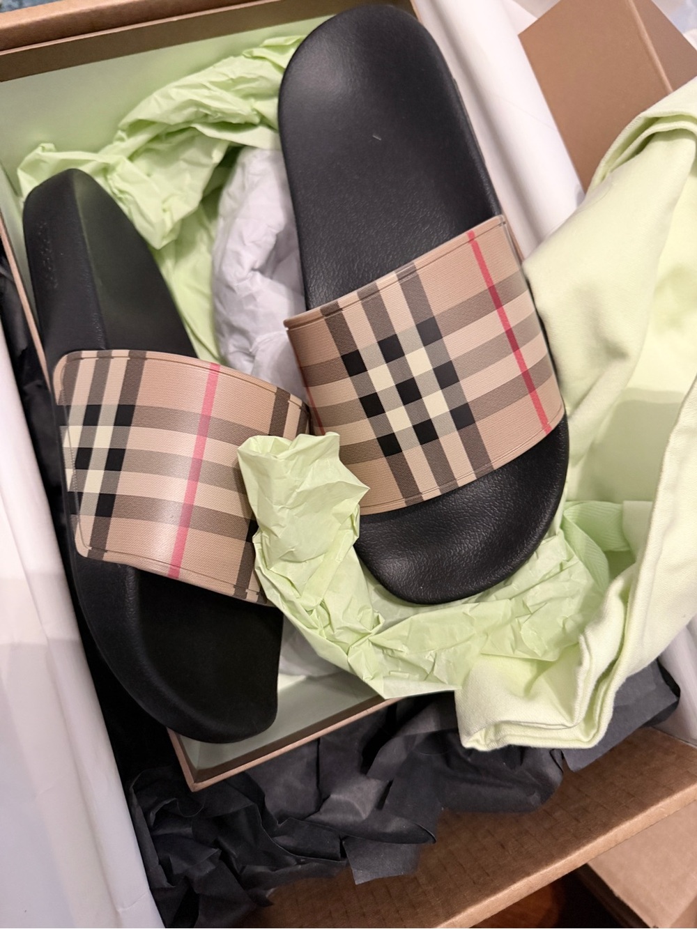 Burberry Plaid Box and Label in Beige and Brown